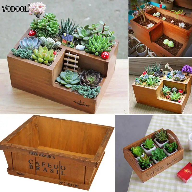 

Wooden Flower Garden Succulent Plant Pot Retro Storage Box Office Decor Desktop Sundries Stationery Holder Succulents Plant
