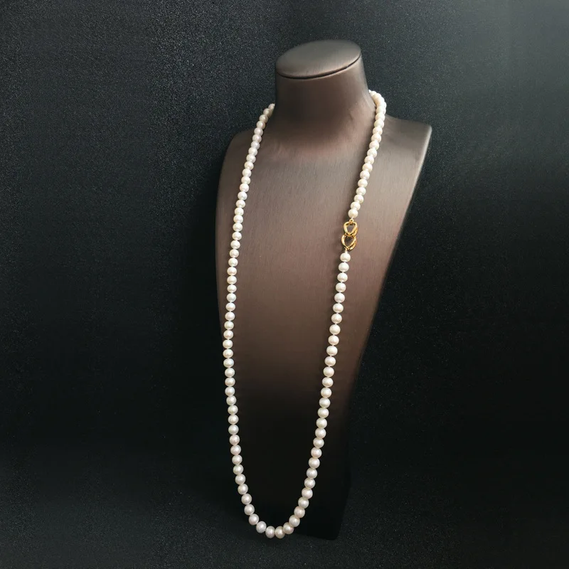 

Natural Pearl Long Fund Sweater Chain Necklace Personality Button Can Transform Varied Adorn Mode Ornaments