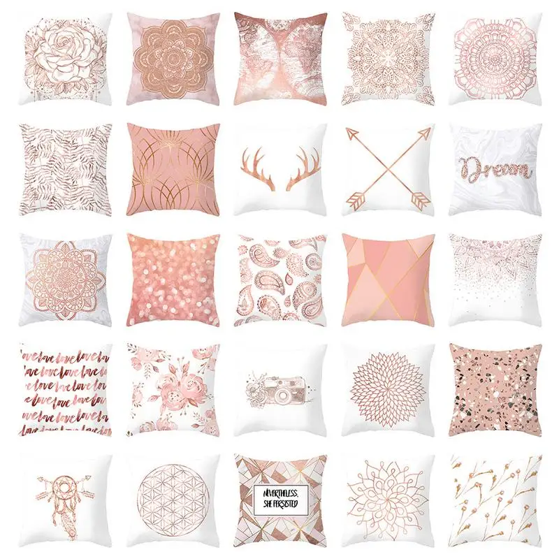

45x45cm Rose Gold Pink Square Pillowcase Soft Cushion Cover Cushion Cover Throw Pillow Case Geometric Striped Print