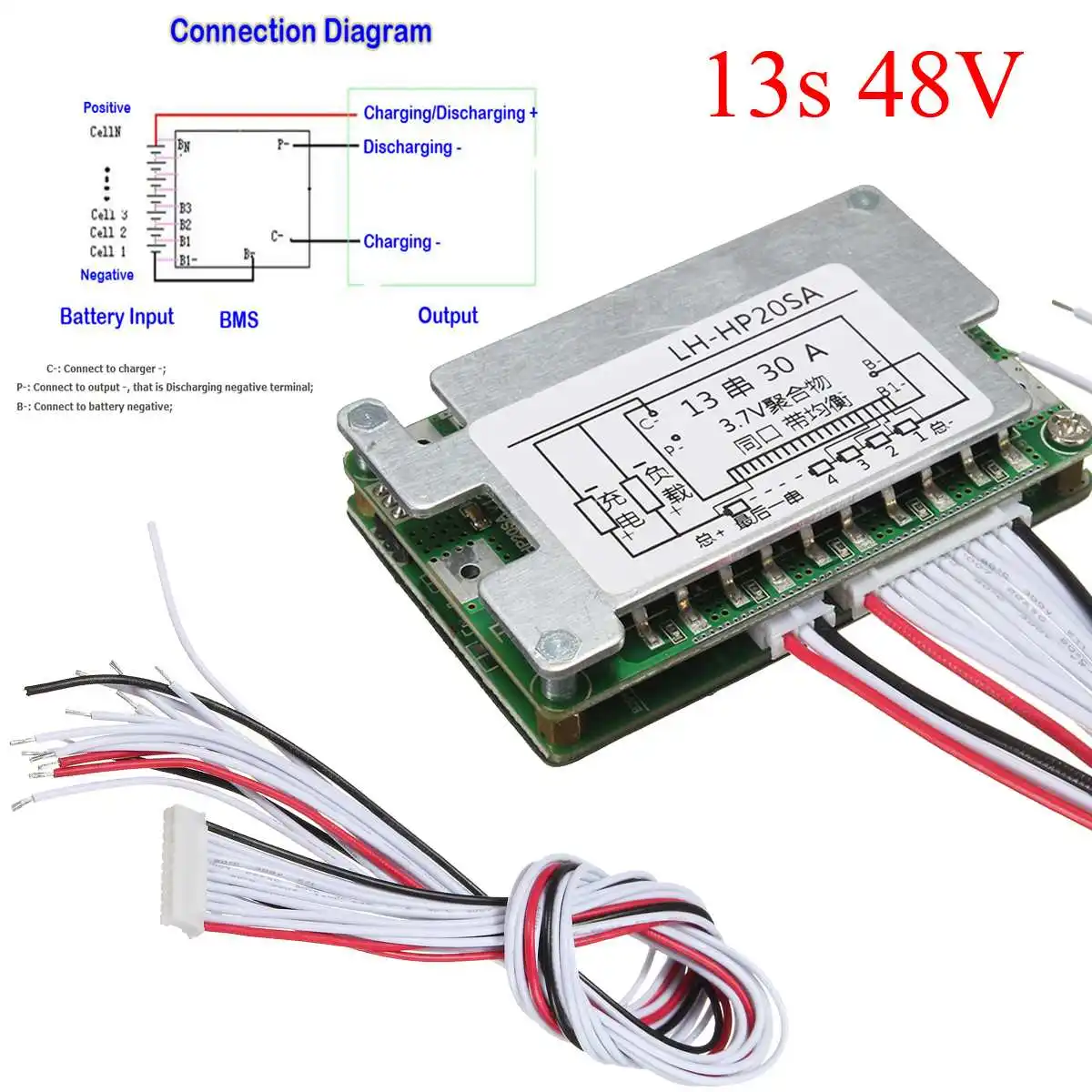 48 в BMS 13S литий-ионный аккумулятор 30A литиевая батарея Защитная плата баланс+ модуль провода 70x45x15 мм новое поступление