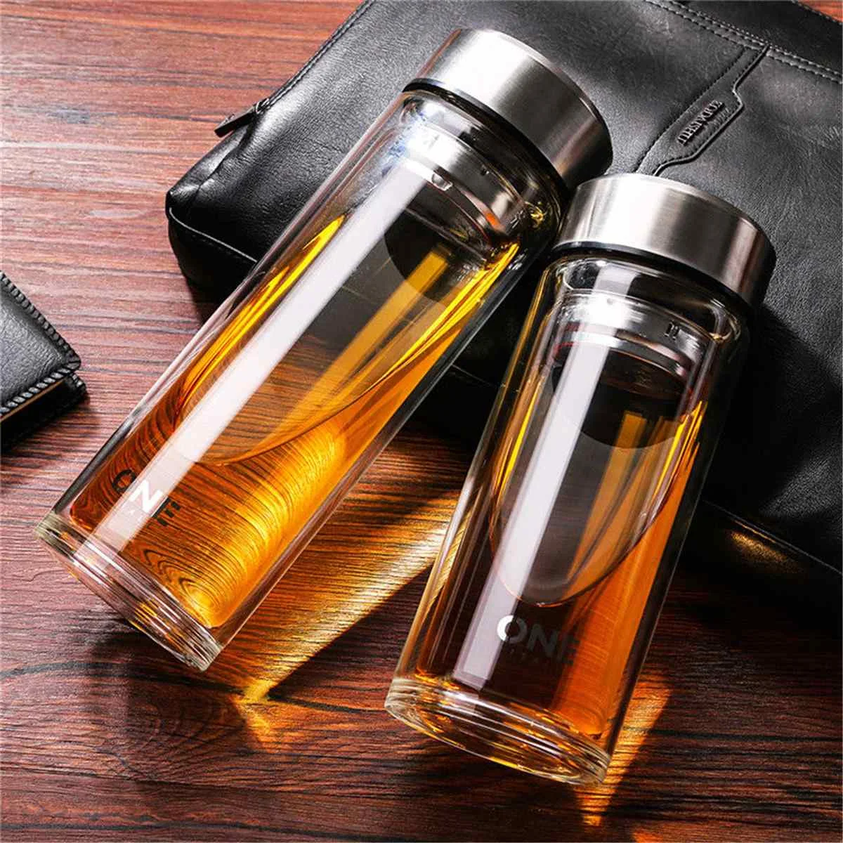 800/1000ML Business Type Water Bottle Glass Bottle with Stainless Steel Tea Infuser Filter