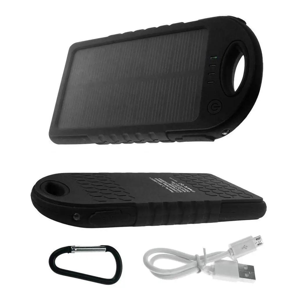 Portable Solar Charger Power Bank Waterproof Shockproof Dual USB Battery Bank Carabiner For Universal 4000mAh