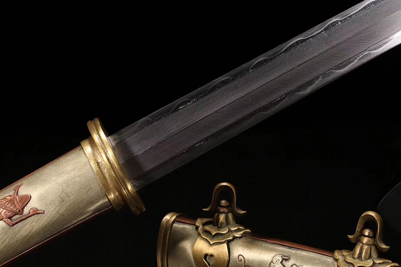 Китайский меч династии Хань ручная работа Дамасская сложенная сталь+ глина закаленная+ тонкая полированная очень острый Полный Тан короткое лезвие