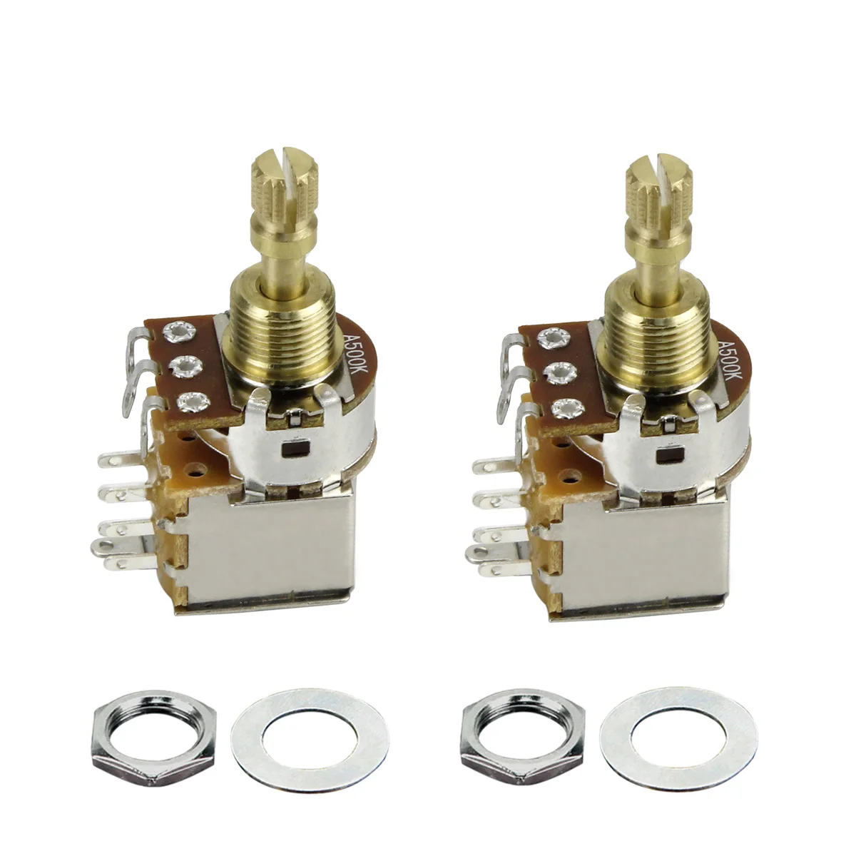 

FLEOR 2PCS Guitar Potentiometer Pot Switch Push Push A500K Audio Taper Tone Control Copper Short Split Shaft Pot