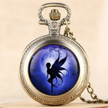 Элегантные женские карманные часы, сказочные ангелы на Луне, карманные часы, ювелирное ожерелье с подвеской на цепочке, Подвесные часы для покупок девушек