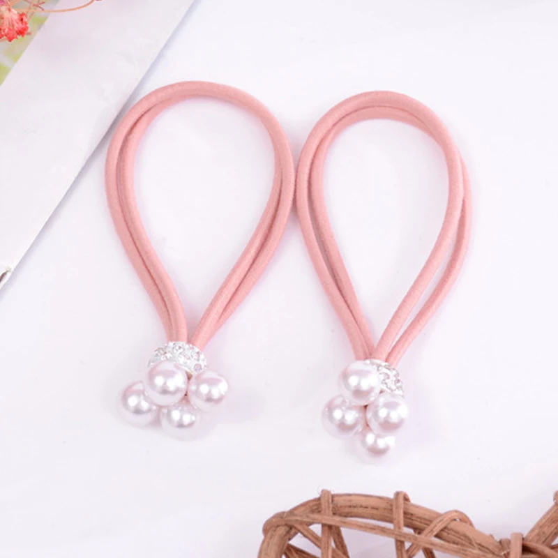 1PC/3PCS Unique Navy Blue Korean Pink Pearl Adjustable Blue Black Elastic Hair Rope Valentines Gift