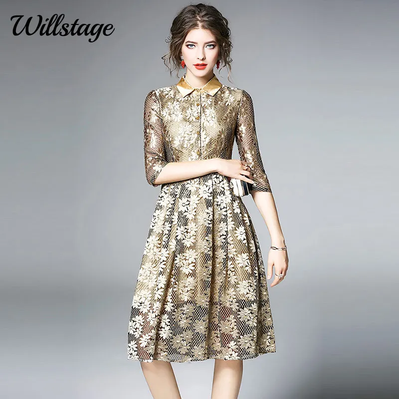 Willstage, Золотое кружевное платье, элегантное, высокое качество, с блестками, платья для женщин, сексуальные, открытые, вечерние, платье,, Весенняя мода, vestidos