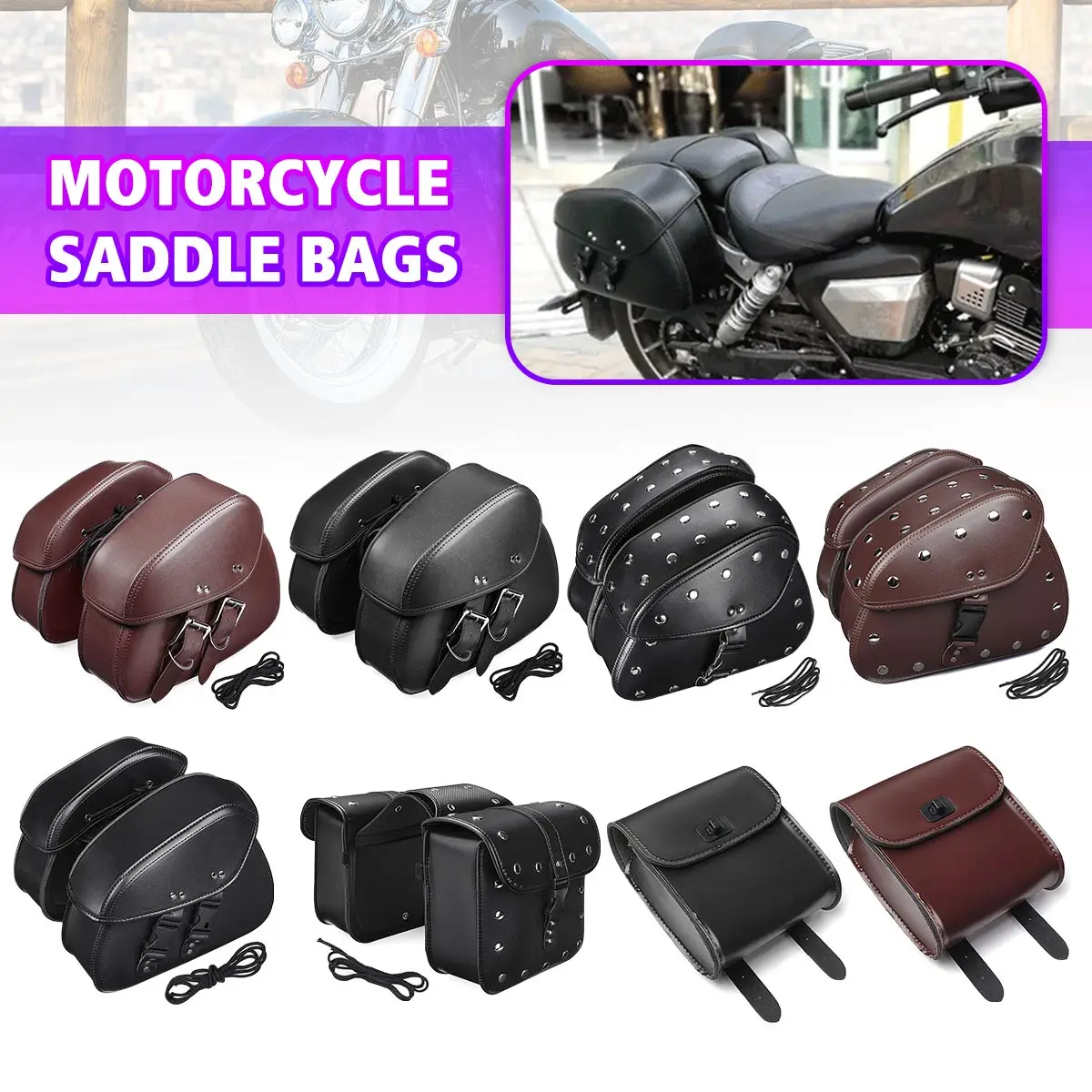

Pair Black PU Leather Motorcycle Tool Bag Luggage Saddle Bags with Ample Space to Store for Harley Universal