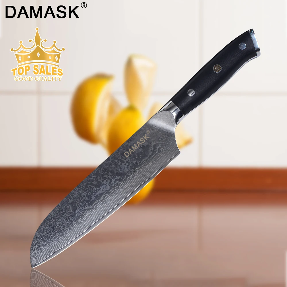 DAMASK японский VG10 дамасский стальной кухонный нож 7 дюймов Santoku G10 Ручка красивый
