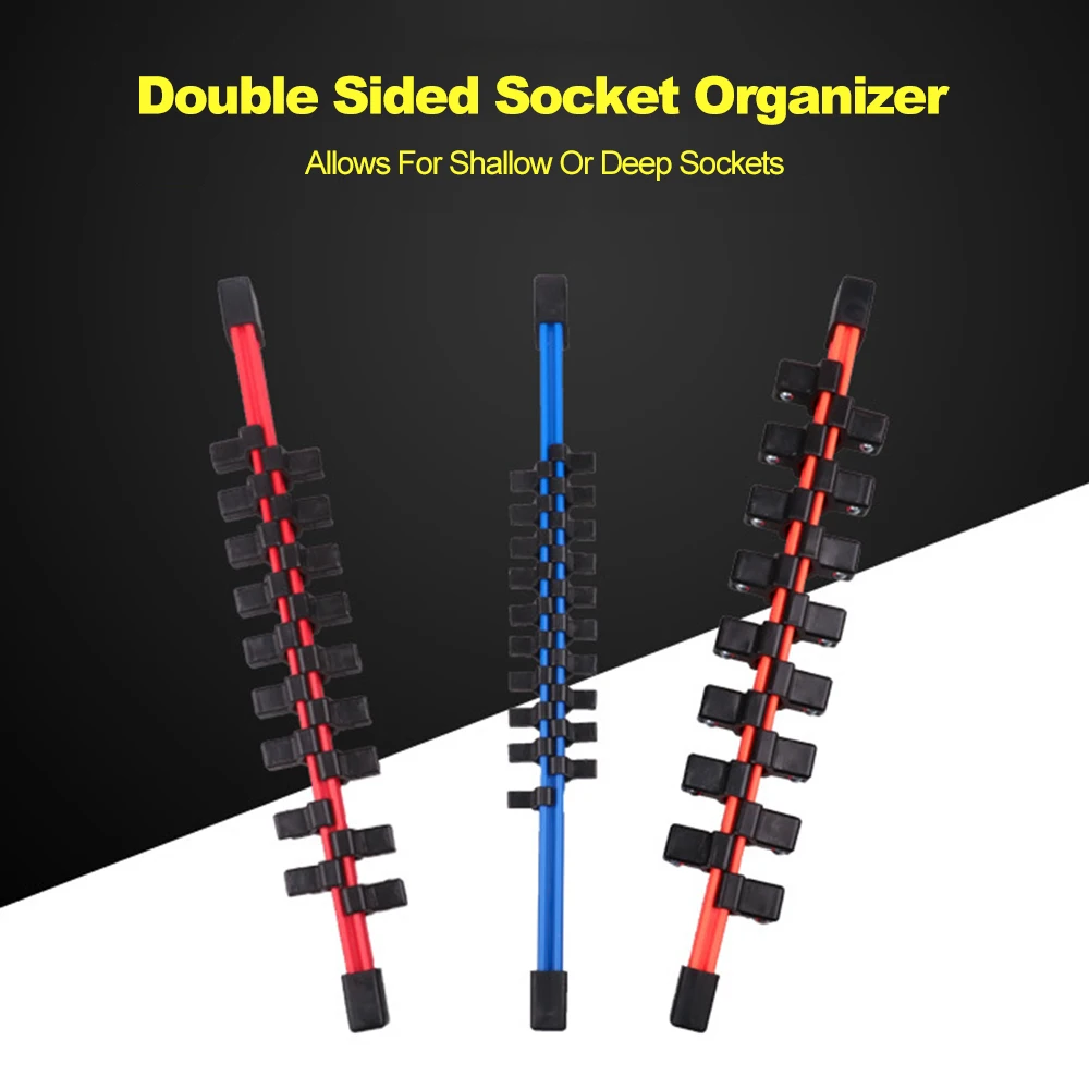 

3PC 1/2" 3/8" 1/4" Drive Universal Double Sided Socket Organizer Premium Quality Socket Holders With Rail Tool Organizer Storage