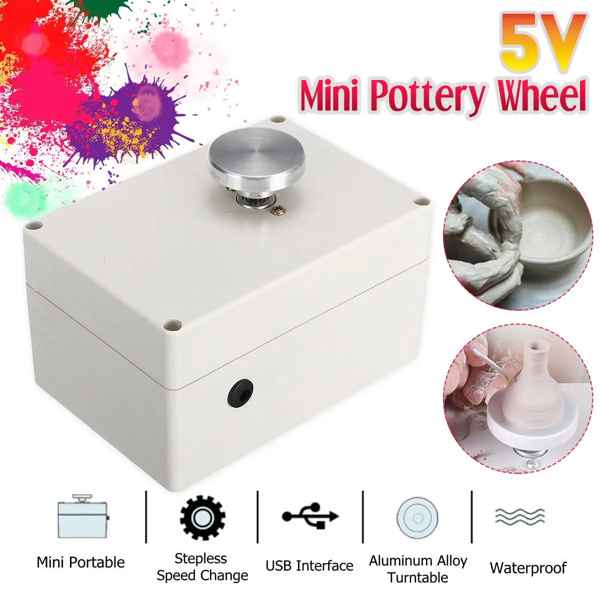 

Pottery Wheel Electric 5V Mini USB Ceramic Machine For Clay Art Work Crafts DIY Manual Control Speed Stepless Carried Smooth