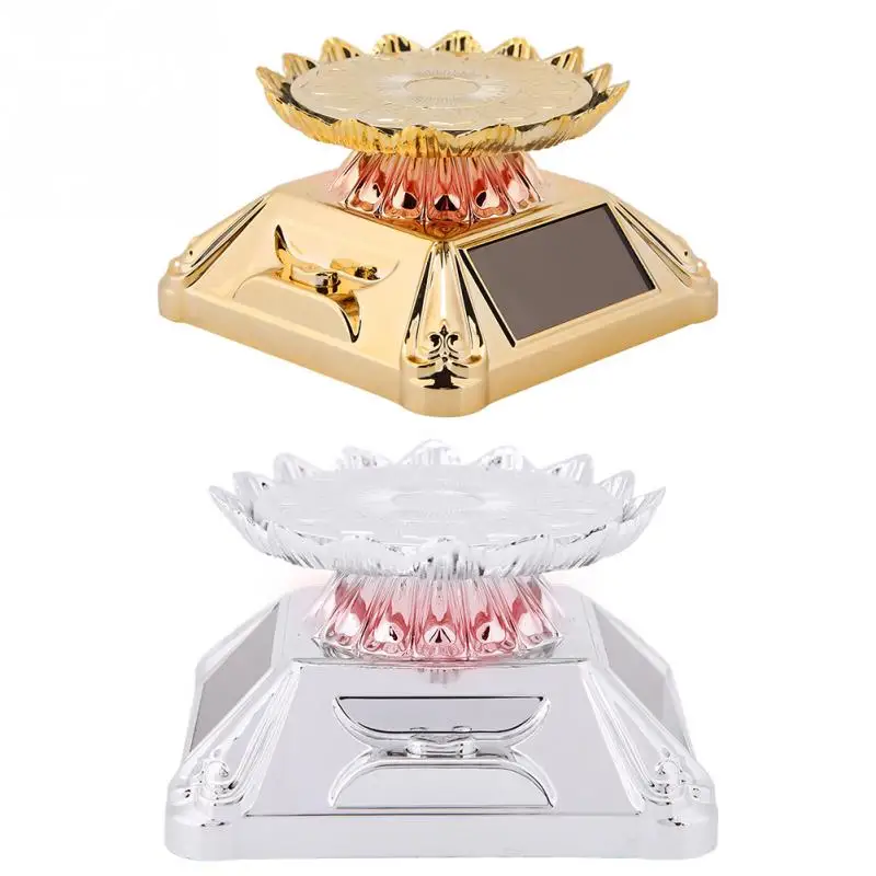 

New Solar Showcase LED Light Lotus shape Jewelry box ring box 360 Rotating Turntable Watch Phone Jewelry Ring Display Stand