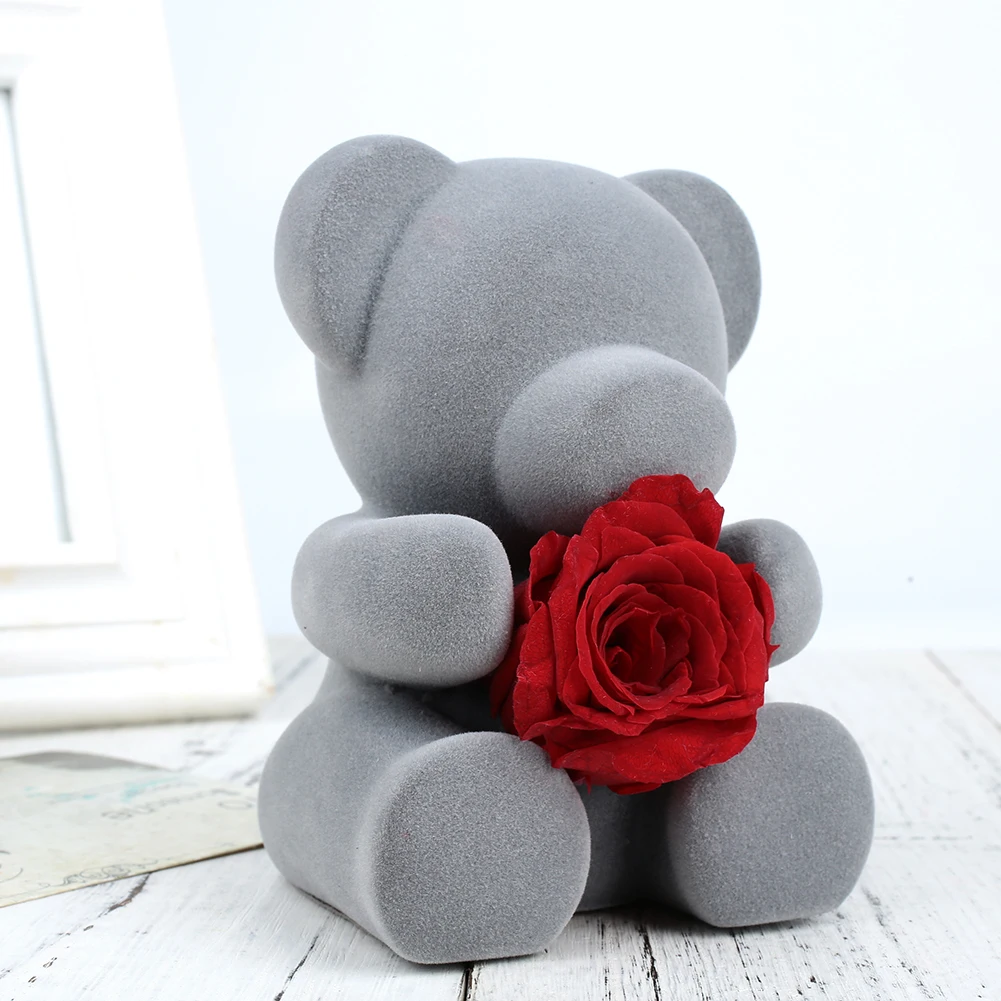 

New Eternal Flower Bear Doll Artificial Flowers Decor Rosonly Red Fresh Roses Teddi Bear Valentine'S Day Gift Box for Sweetheart
