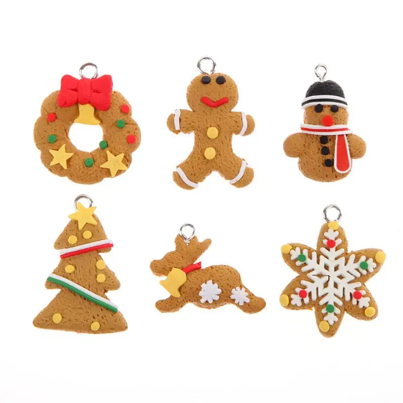 

6Pcs/set Polymer Clay Pendants Xmas Tree Ornament Cartoon Animal Biscuits Like Hand Made Polymer Clay Christmas Hang Decoration