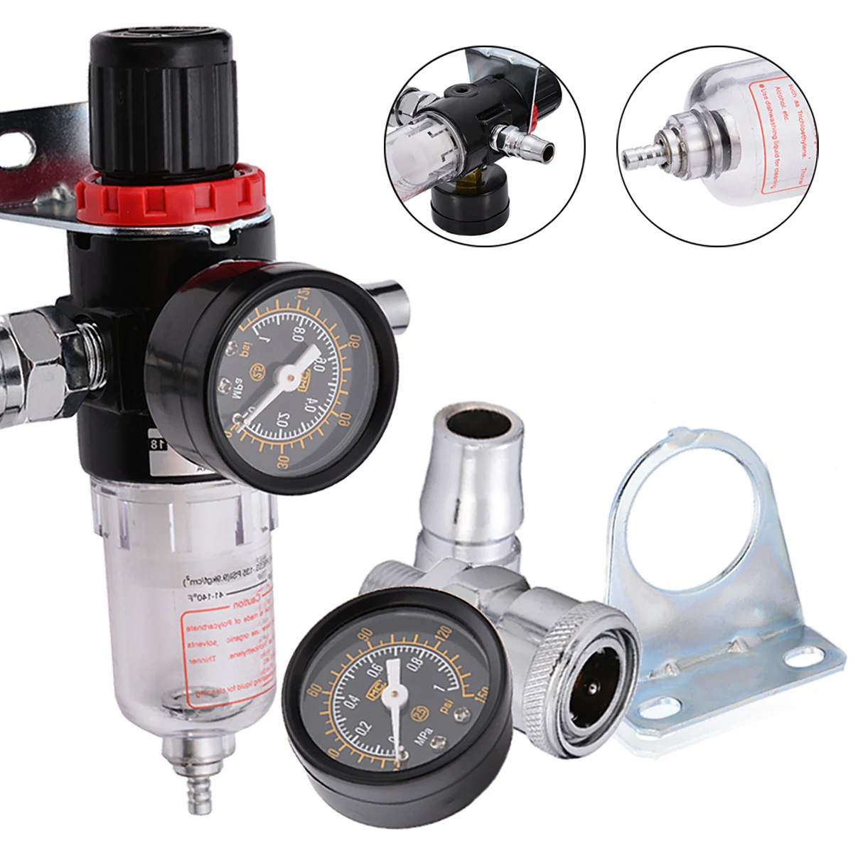 

1set AFR2000 1/4" Air Compressor Oil Water Regulator Filter Pressure Gauge Moisture Trap 150x45x50mm