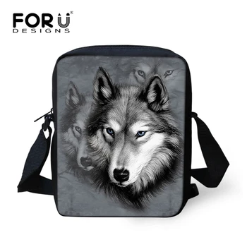

FORUDESIGNS Cool Wolf Prints Messenger Bags for Women Men Black Mini Shoulder Handbags Portable Animal Printed Crossbody Bag