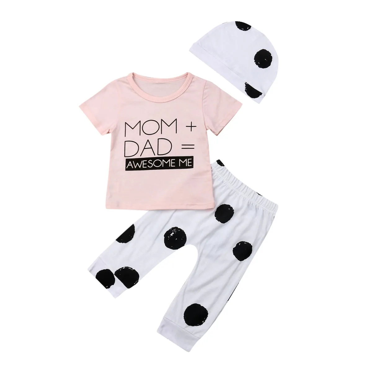 

3Pcs/Set Infant Toddler Baby Girl Clothes Mom Dad T-Shirt Tops Polka Dot Pants Hat Summer Outfit Clothes