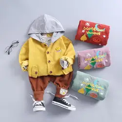 Новинка 2019 года, весенне-осенний детский комплект одежды, хлопковое пальто с капюшоном для мальчиков и девочек, футболка и штаны, 3