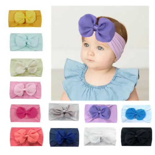 

Newborn Baby Kids Infant Princess Cute Bow Turbon Knot Nylon Headband Hair Band Headwear Head Wrap