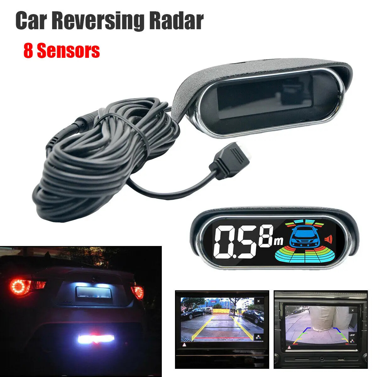 

Car Parking Sensor System 8 Rear Front View Reverse Backup Radar LCD Display New