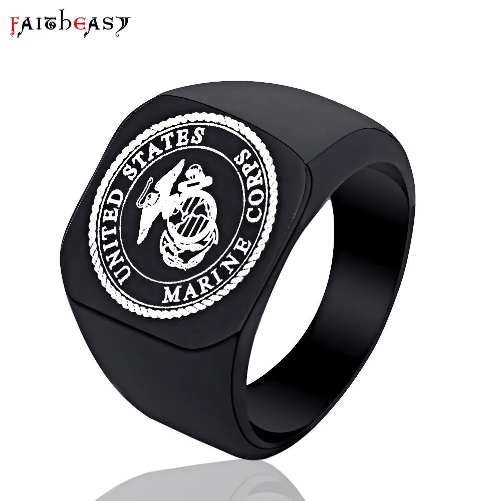 

Fashion USMC Stainless Steel Ring Men US Army Marine Corps Titanium Punk Biker Ring Charm Jewelry Rings Drop Shipping
