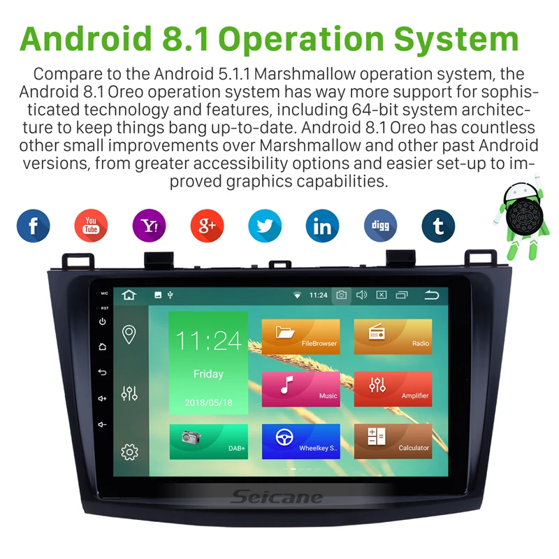 Perfect Seicane 9" Android 8.0/8.1 Car Radio For 2009 2010 2011 2012 Mazda 3 Axela GPS Multimedia Player Touchscreen 4G Wifi Head Unit 1