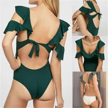 Женский сексуальный сплошной цвет флуоресцентный лист лотоса край бикини Монокини купальник пляжная одежда, один предмет пуш-ап мягкий