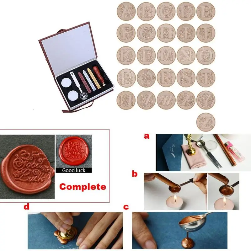 

Delicate 26 English Alphabets Five-petaled Flower Metal Hot Sealing Wax Clear Stamp Set Wax Seals Delicate Stamps In Durable Box