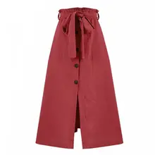 Hirigin Повседневная Женская миди юбка с высокой талией спереди разрез бандаж на пуговицах платье