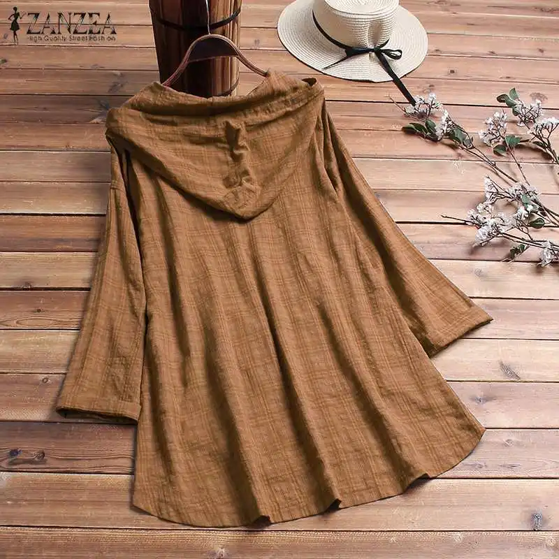 الاختيار خمر قمصان ZANZEA عارضة حزب تونك قمم 2019 الربيع مقنعين قميص المرأة منقوشة طويلة الأكمام فضفاضة بلوزة فام رداء