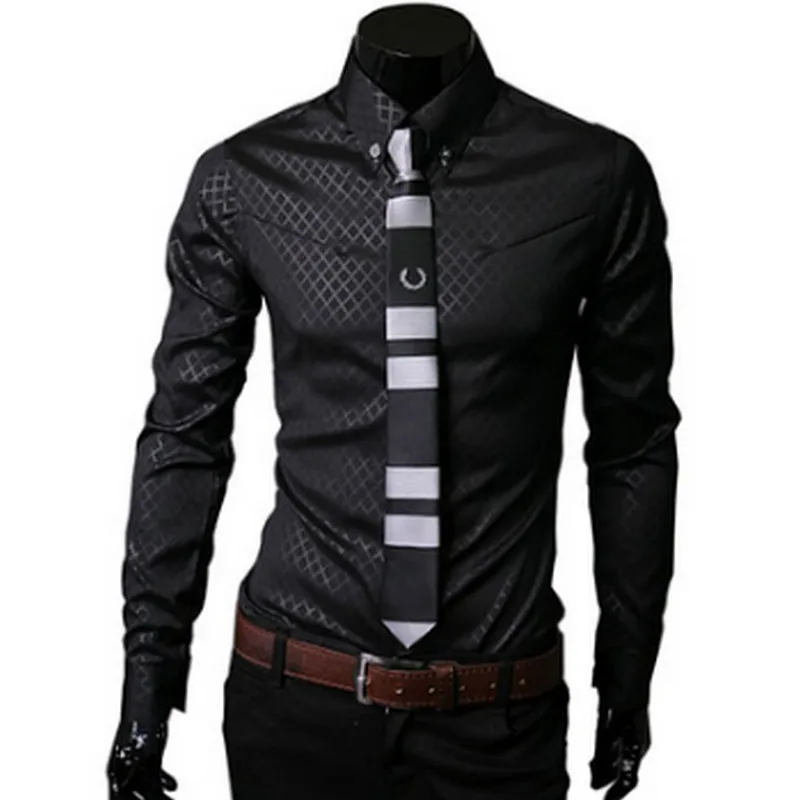 

Men Plaid Shirts Brand 5XL 2018 New Mens Dress Shirts Long Sleeve Slim Casual Black White Social Male Clothes