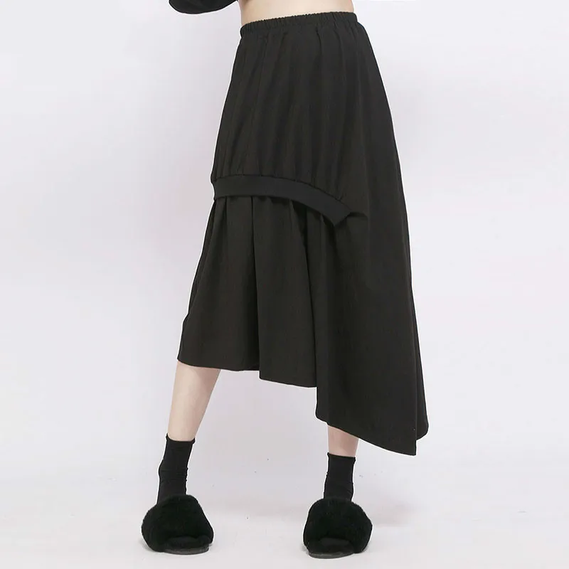 Корейская мода новая женская 2019 летняя трапециевидная Свободная юбка женская нерегулярная плиссированная Повседневная Однотонная юбка