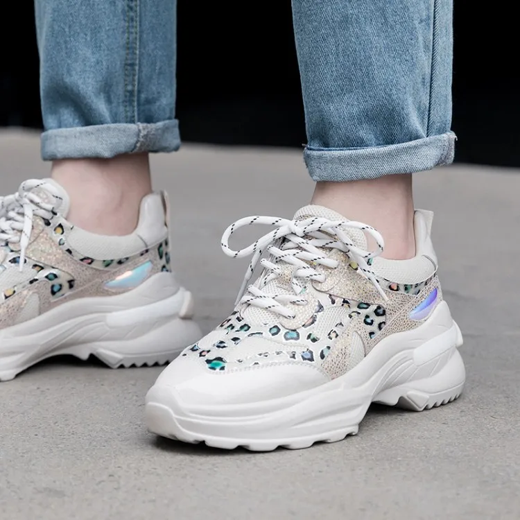 

Plus Size Shoes Women Leisure Sneakers Leopard Printing Platform Daddy Shoes Spring New 2019