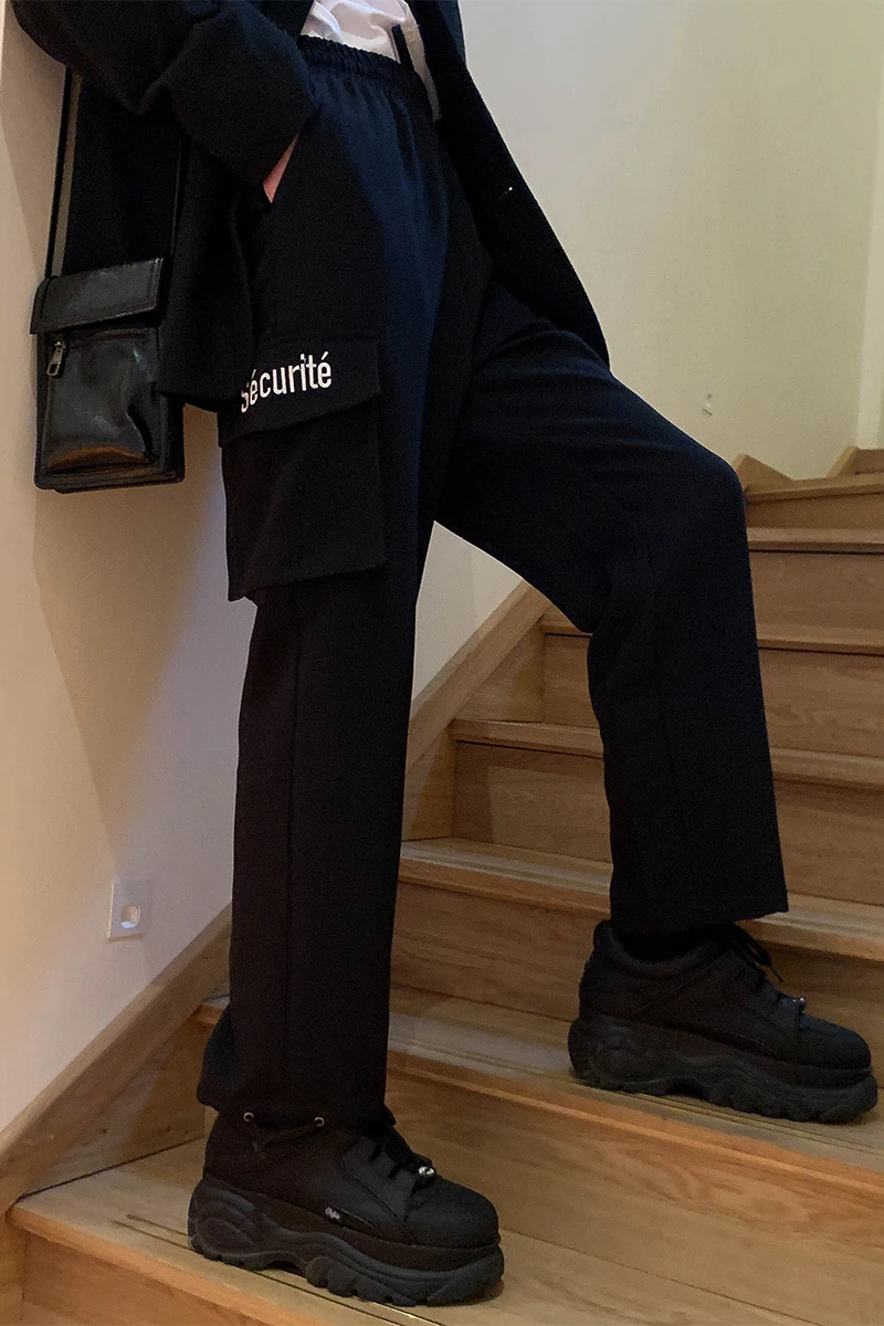 Men's Trousers 2019 Spring New Loose Solid Color Nine Pants Straight Big Pocket Casual Pants Personality Youth Men's Clothing