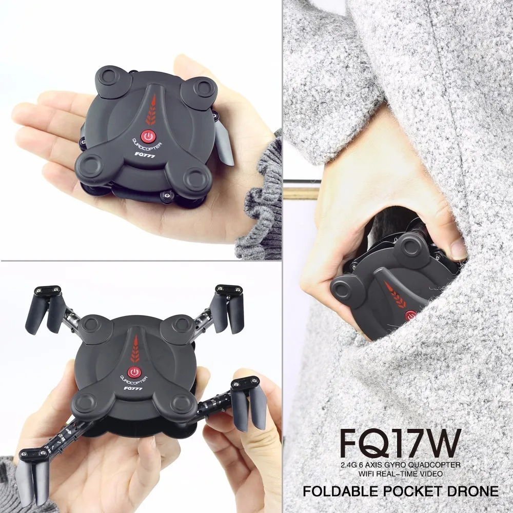 FQ777 FQ17W WIFI FPV Foldable Pocket Drone With 0.3MP Camera Altitude Hold Mode RC Quacopter BNF Version No Transmitter F20370/2