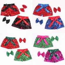 Новинка, блестящие шорты с пайетками для девочек, комплект для дня рождения, блестящие шорты для маленьких детей, с блестящими заколками для волос, летняя одежда