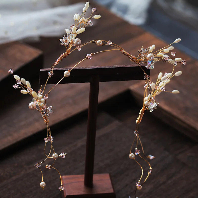 

Rosebridalpark Handmade Gold Headband Zirconia Wedding Headpiece Handmade Bridal Hair Band Vine Accessories Crystal Crown Tiaras