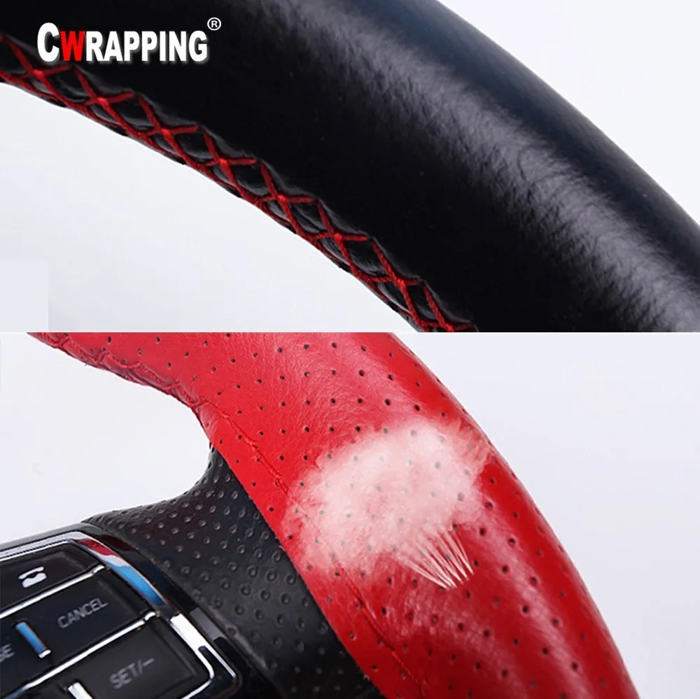 Car Driver Steering Wheel Covers Durable Soft Genuine Leather Braid On Hand-stitched Diameter 38cm Case Auto Car Accessories