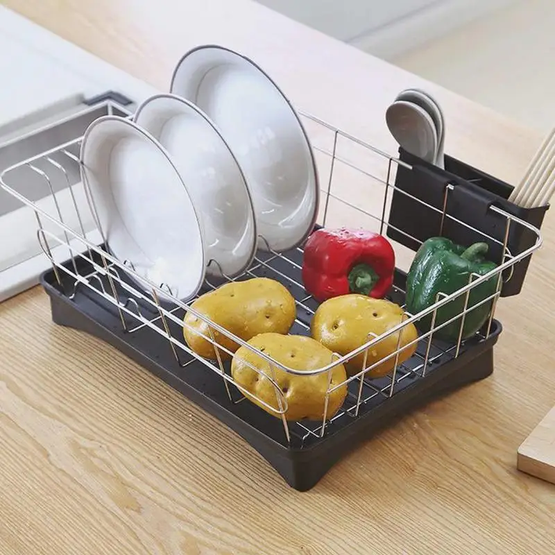 Dish Drainer Stainless Steel Drying Rack with 3-Piece Set Removable Utensil Holder Small Dish Rack for Kitchen Counter Dishware Dish Drainer Stainless Steel Drying Rack with 3-Piece Set Removable Utensil Holder Small Dish Rack for Kitchen Counter Dishware