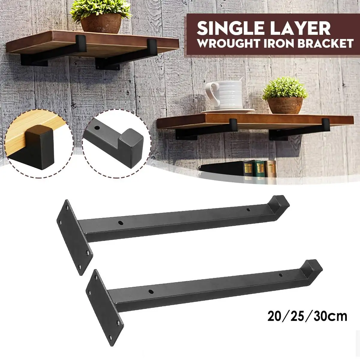 Offerte 1 paio Staffa A Parete Mensola Heavy Duty Patibolo Bordo Galleggiante Staffa di Ferro Industriale Tavolo di Supporto 20 cm 25 cm 30 cm