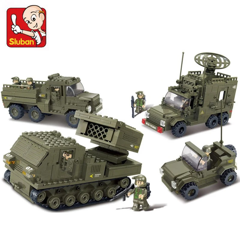 

Sluban B0310 Army Military Rocket Launcher Jeep Tank Car 3D Model DIY Building Blocks Bricks Assembly Toy fit Legoings no Box