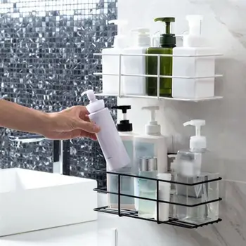 

2Pcs Storage Rack Wall-Mounted Self-adhesive Punch Free Wrought Iron Storage Organizer Storage Shelf for Bathroom Kitchen Home