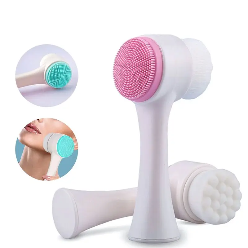 MIni Double Sides Silicone Face Cleanser Facial Cleansing Brush Portable Face Cleaning Beauty