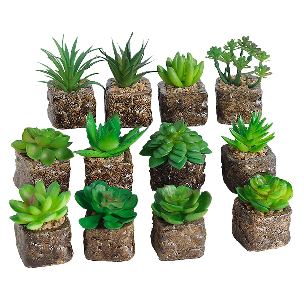 

12PCS Decorative Succulent Green Fake Simulation Plants in Square Pots