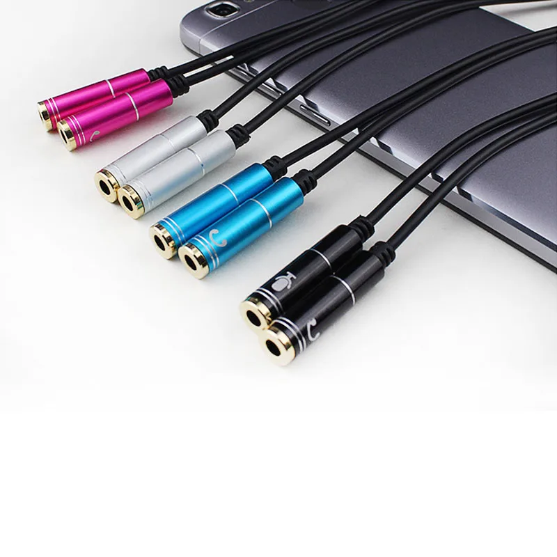 50pcs lot Metal 3 5mm Jack Male to Female Headphone Stereo Earphone Audio Splitter to Micrphone Adapter Cable For Phone 6 5S 4S