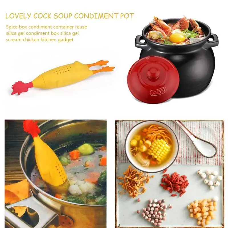 

Reusable Silicone Cute Cock Simmering Soup Seasoning Spice Box Holder for Kitchen Cooking Tools Spice Container