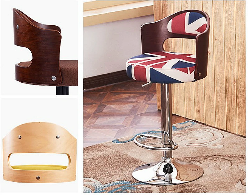 Multi-function Bar Chair Household Simple Lifted Rotated Dining Stool with Footrest Coffee Shop Bar Stool Solid Wood Backrest