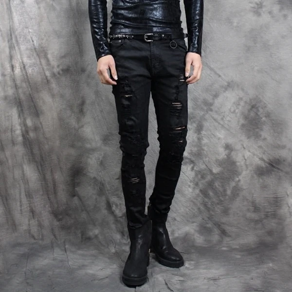 

2019 new men's clothing GD fashion vintage old coating Hole jeans Slim feet suit pants singer costumes