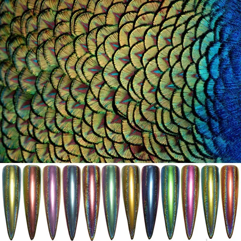 

WiRinef High Quality Peacock Glitter nail Powder 12 Colors Pigment Dust Chrome Glitters UV Gel Nail Manicure Decoration