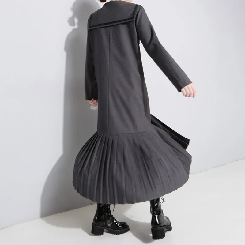 TWOTWINSTYLE длинный плащ пальто женский с матросским воротником длинным рукавом